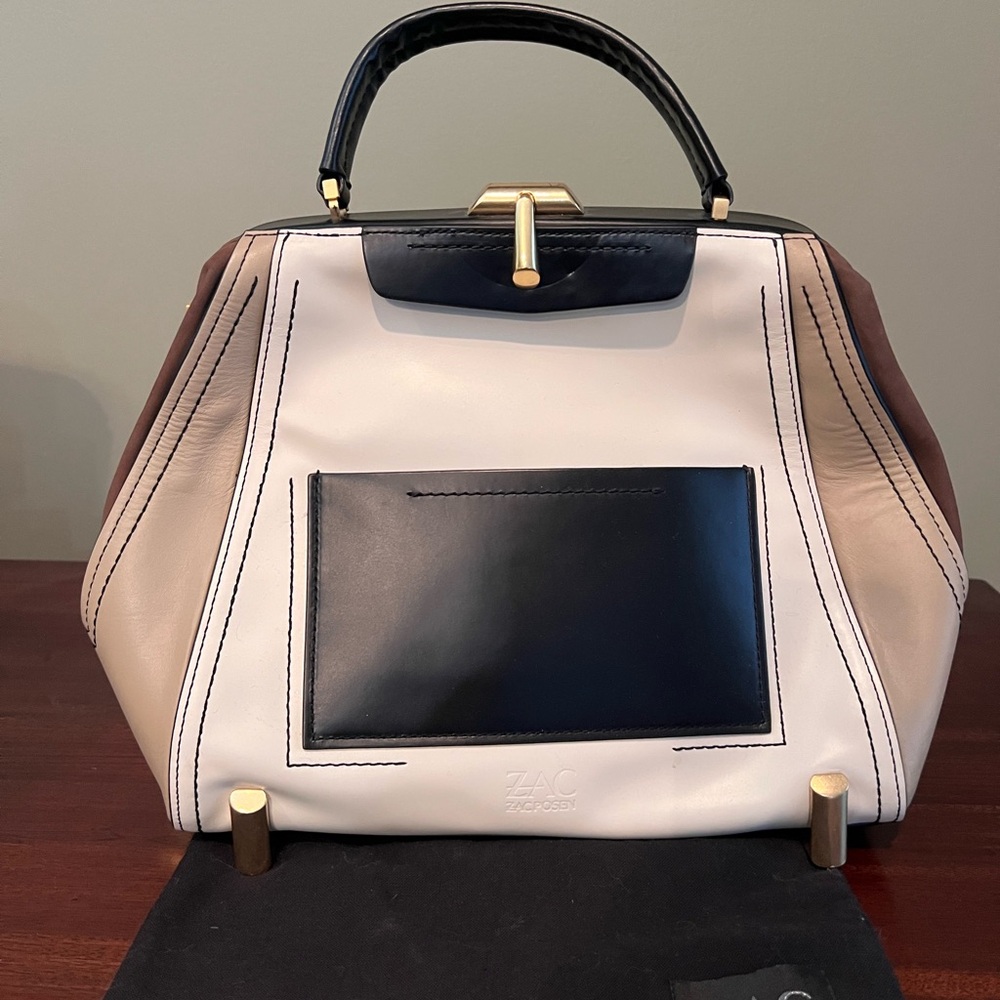 ZAC Zac Posen Black, Cream, and Brown Satchel
